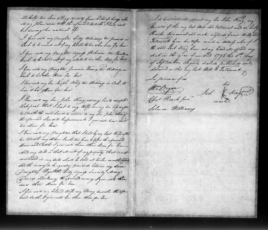 Will of Joel King, 1799 - Craven County p2