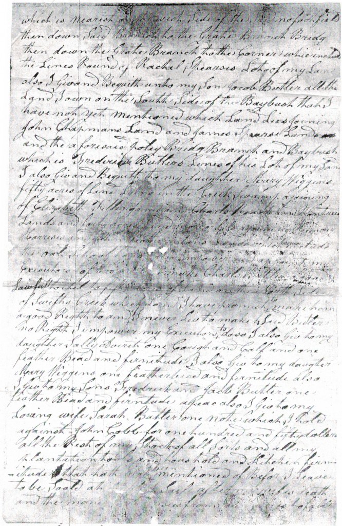 Will of Arthur Butler, Craven County - 1823 p2