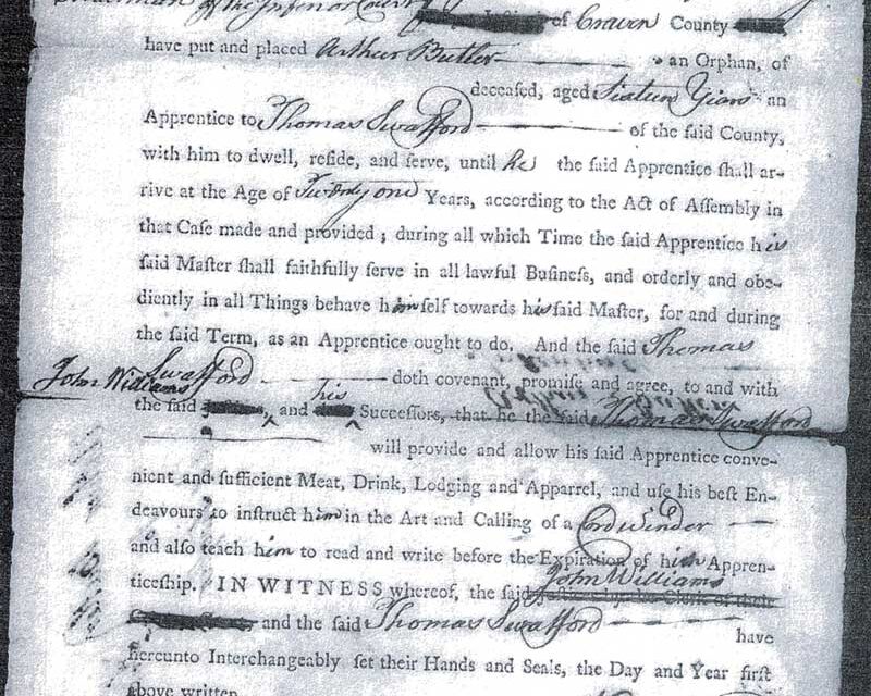 Apprentice Bonds for Free People of Color in Craven County, North Carolina (1769-1820)