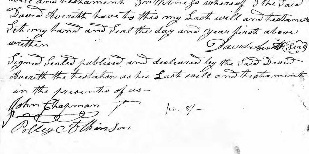 Will of David Averitt and selected items from his estate (1828) – Craven County